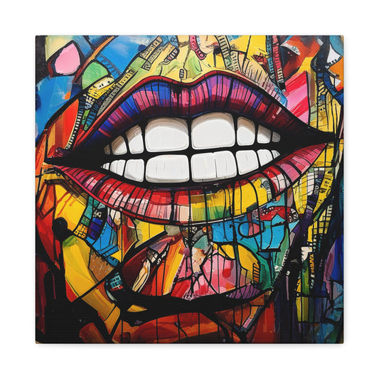 Grin - Bold Graffiti Lips Canvas