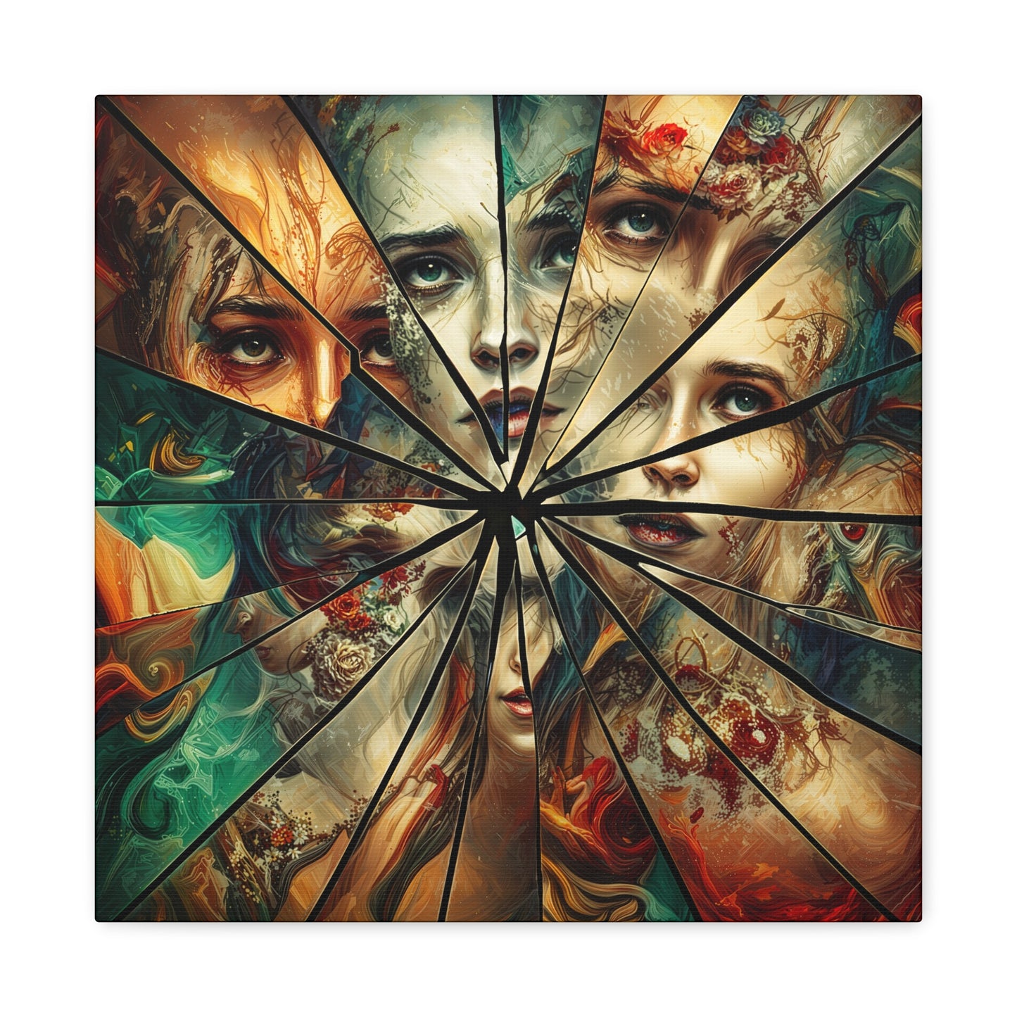 Shattered Reflections - Broken Mirror with Faces Artwork