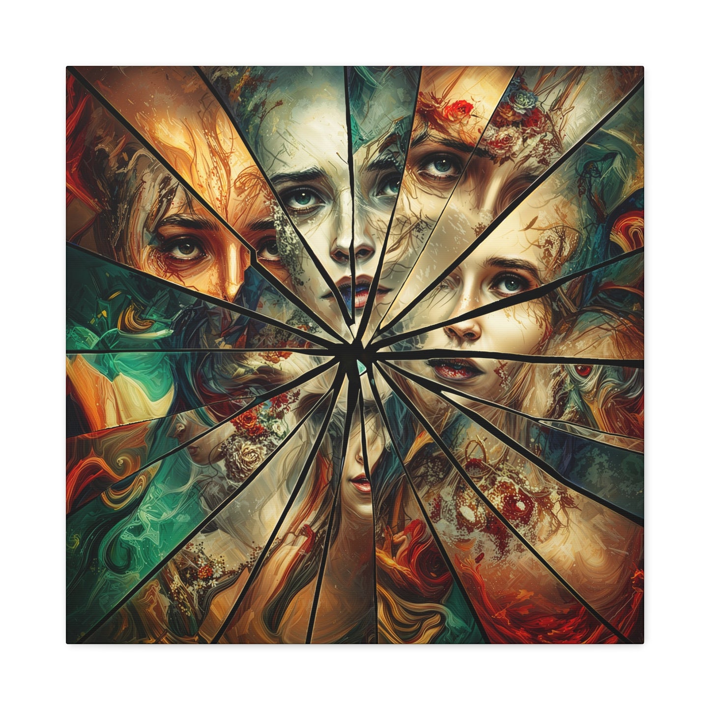 Shattered Reflections - Broken Mirror with Faces Artwork