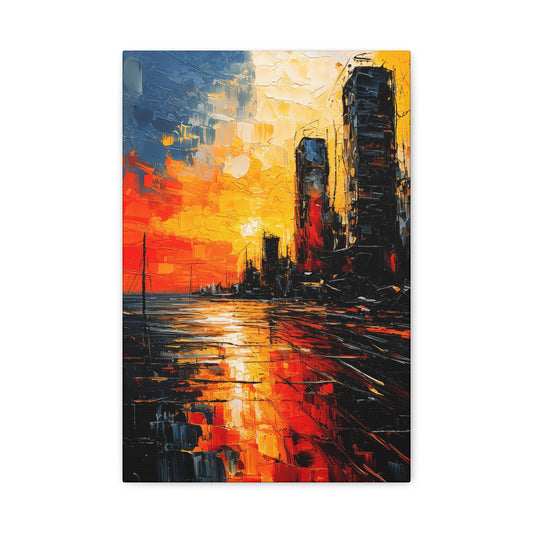 Ember Horizon - Fiery Abstract Sunset Cityscape Canvas