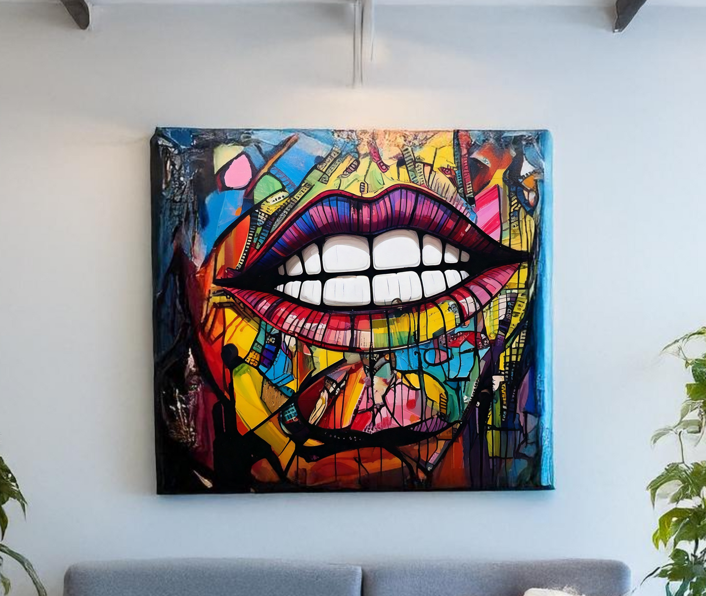 Grin - Bold Graffiti Lips Canvas