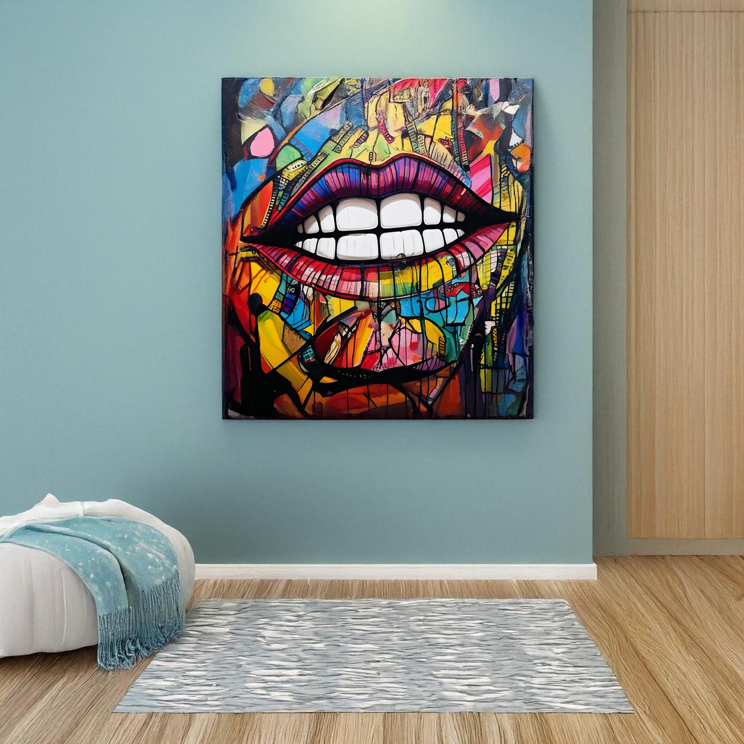 Grin - Bold Graffiti Lips Canvas